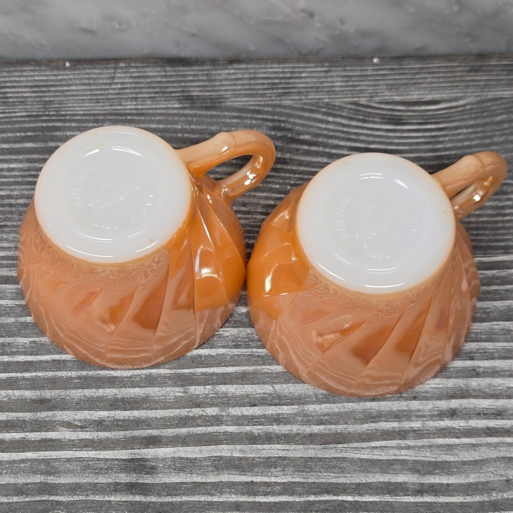 Vintage Anchor Hocking Fire King Peach Luster‎ Swirl Demitasse Demi Mini Teacups - Picture 8 of 8